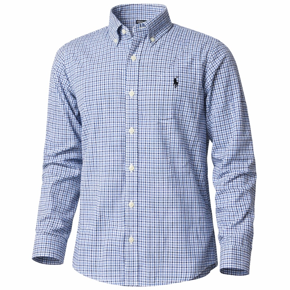 Ralph Lauren Boys Blue Gingham Button Down Shirt Size L 14-16